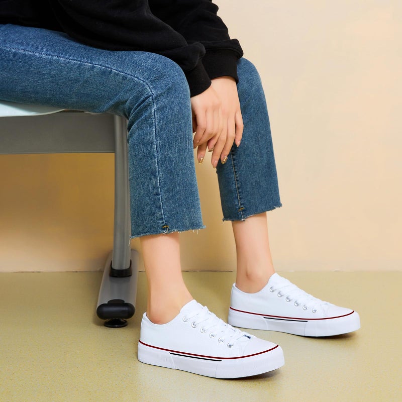 hash bubbie Women's Canvas Shoes Fashion Canvas Sneakers for Women Casual Tennis Shoes Low Top Walking Shoes(White.US7) - Image 3